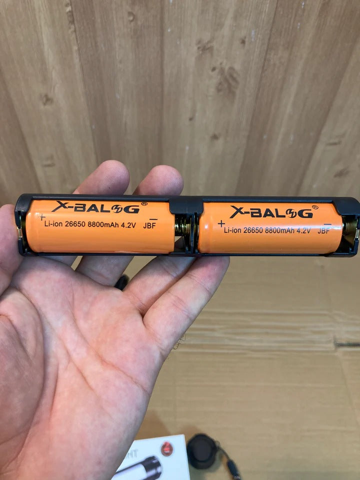 Rechargeable LED 1 KM Range Multi-Functional Flashlight- Lighter + Double Cells