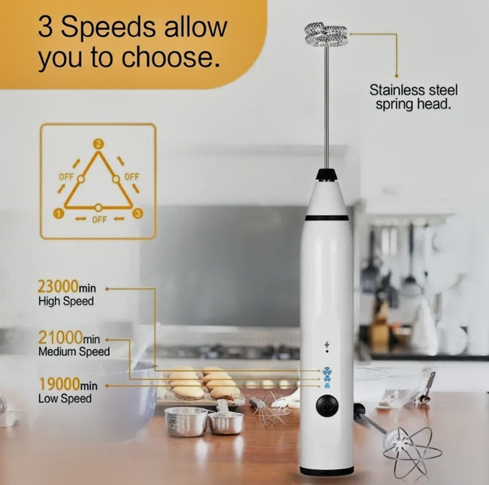 2-in-1 Rechargeable Electric Coffee Beater & Handheld Mixer