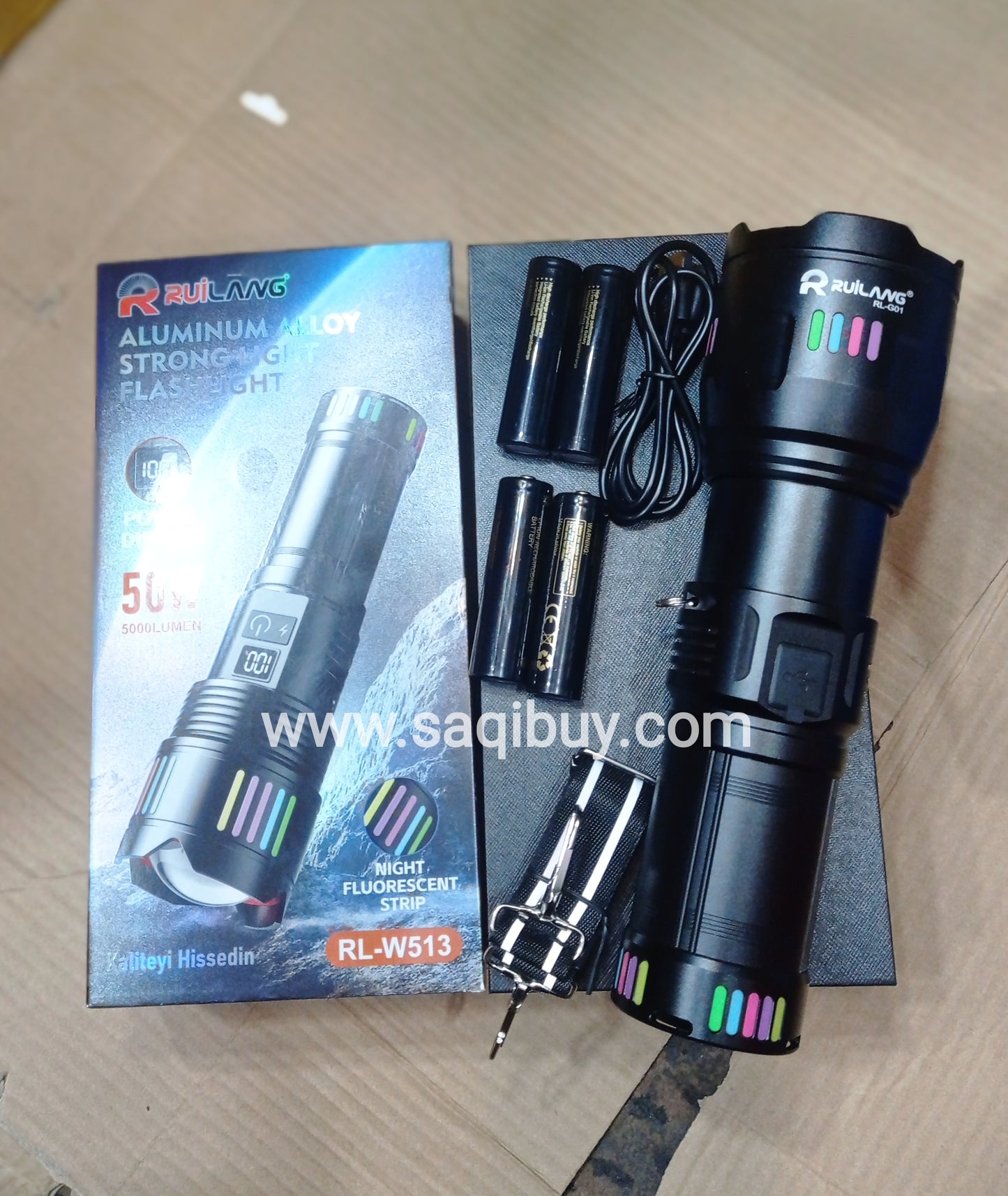 RUILANG Rechargeable 3 KM High Beam LED Flashlight Torch- 4 Battery Cells