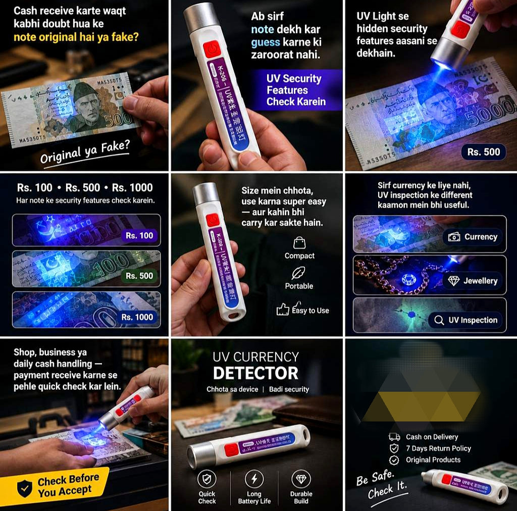 Rechargeable UV Currency Checker Torch