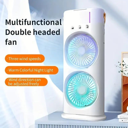 Rechargeable Double Head + Water Spray LED Fan- Remote Control
