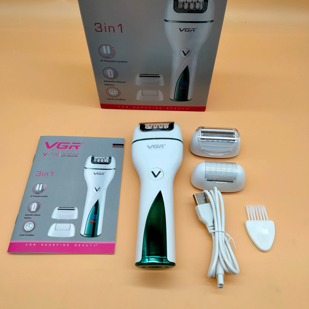 VGR 3in1 Rechargeable Women Epilator Hair Removal KIT