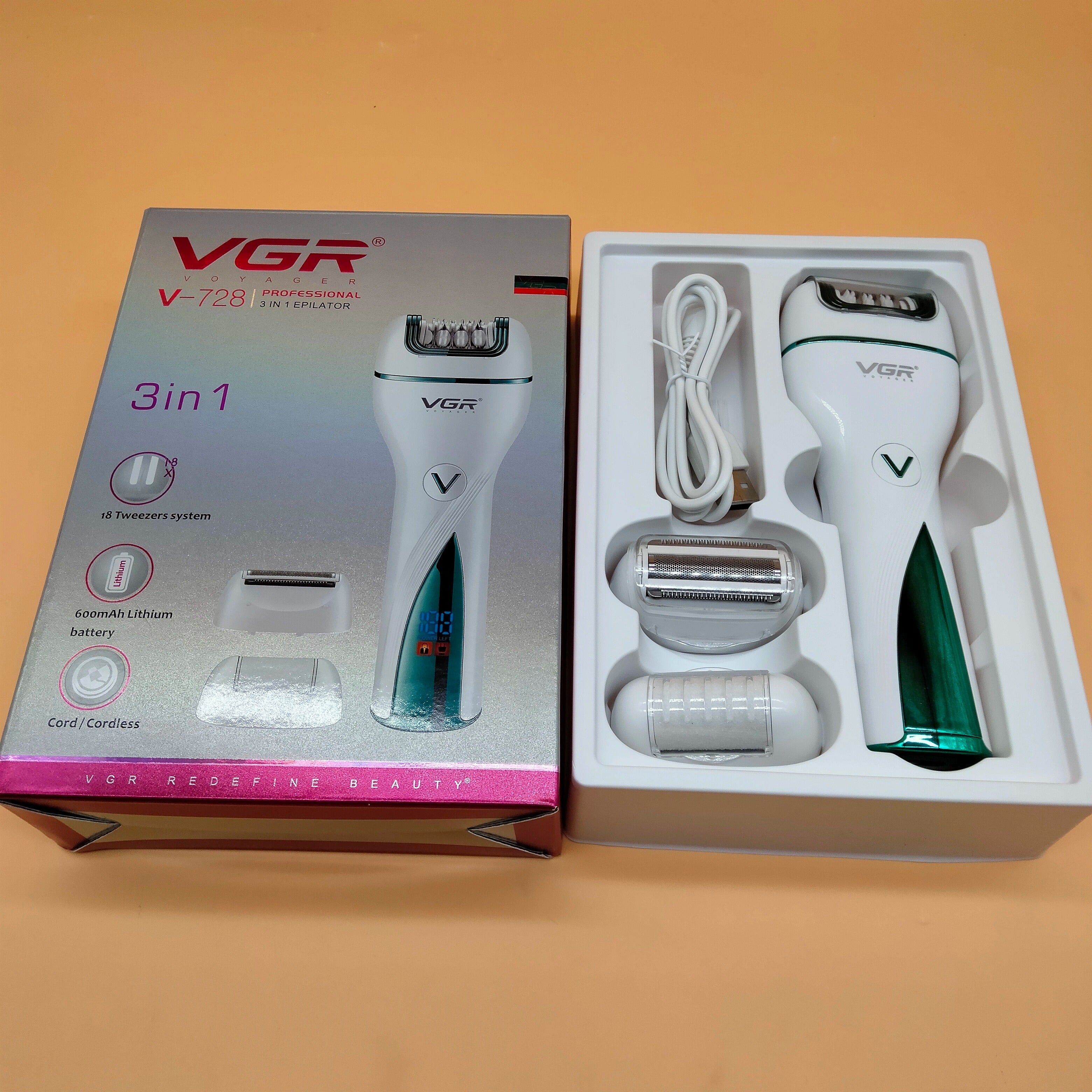 VGR 3in1 Rechargeable Women Epilator Hair Removal KIT