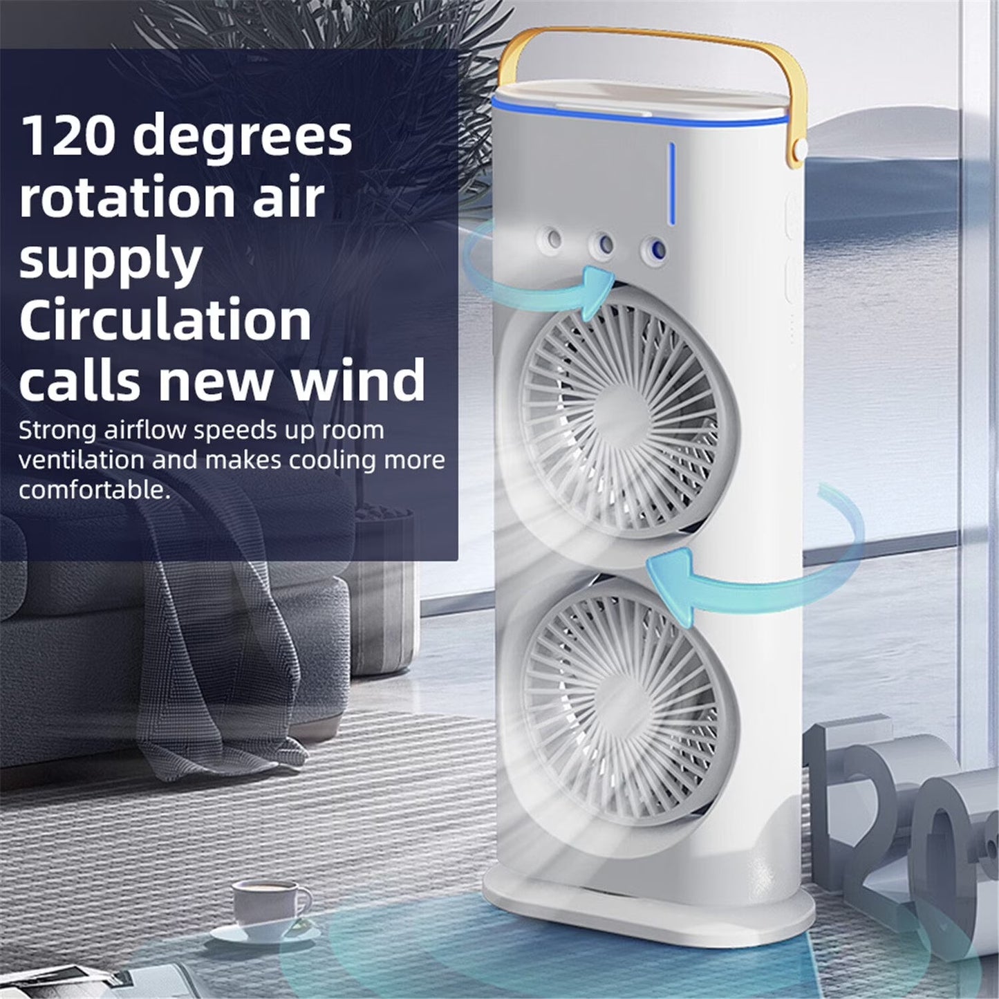 Rechargeable Double Head + Water Spray LED Fan- Remote Control