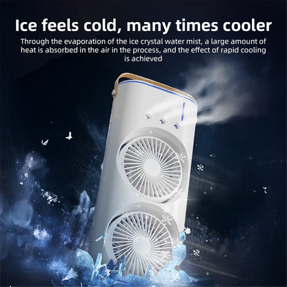 Rechargeable Double Head + Water Spray LED Fan- Remote Control