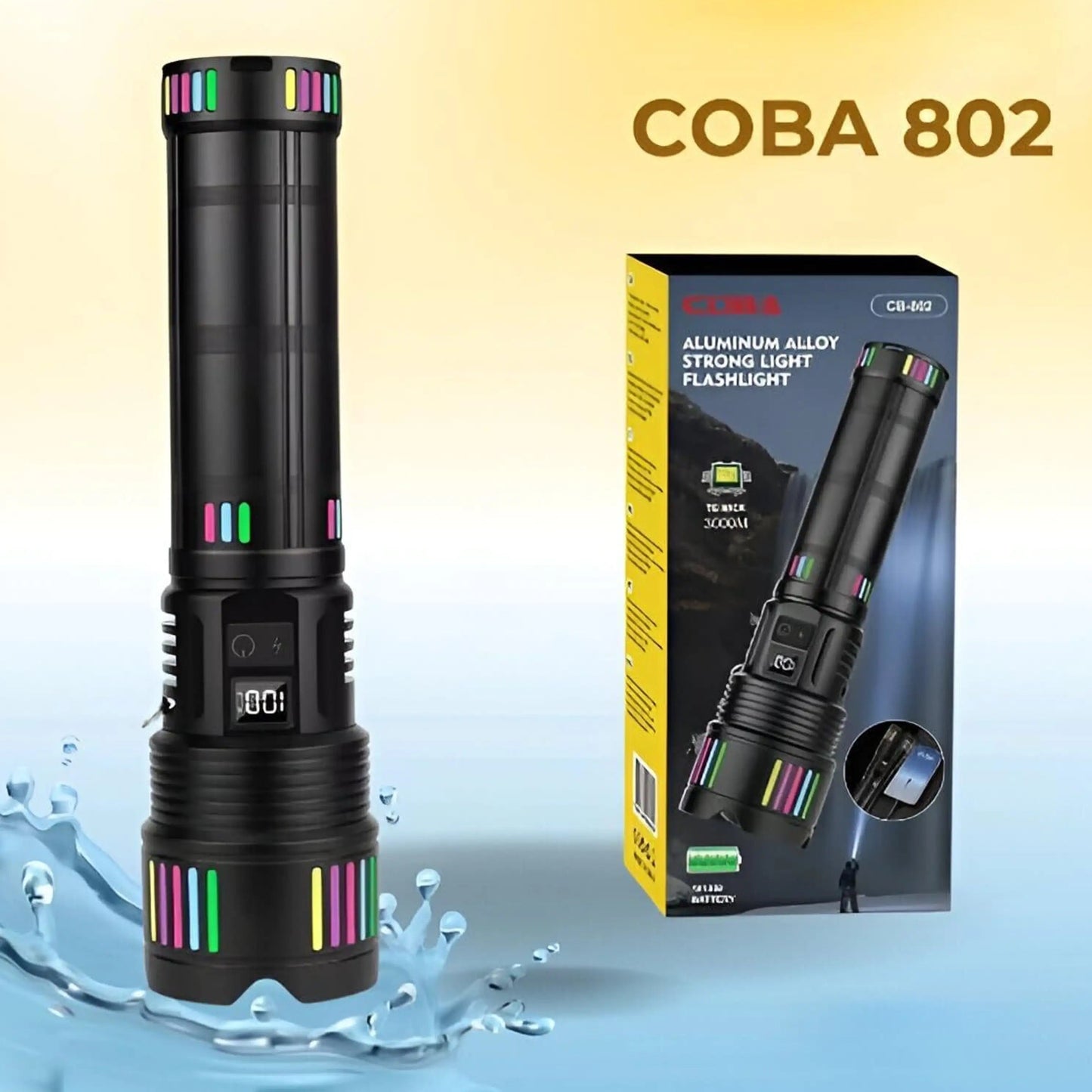 COBA 802 Rechargeable Powerful 3 KM Tactical Flashlight