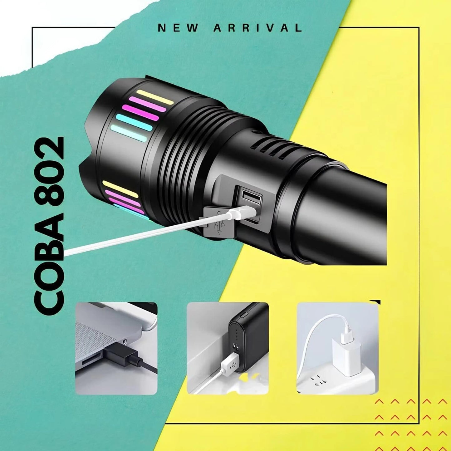 COBA 802 Rechargeable Powerful 3 KM Tactical Flashlight