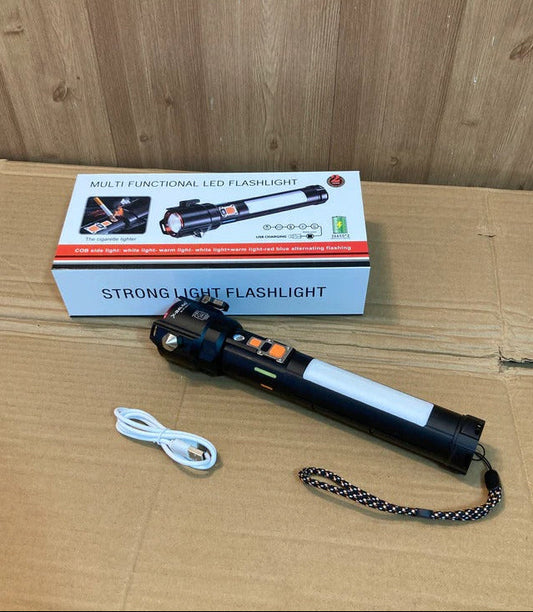 Rechargeable LED 1 KM Range Multi-Functional Flashlight- Lighter + Double Cells