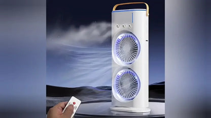 Rechargeable Double Head + Water Spray LED Fan- Remote Control