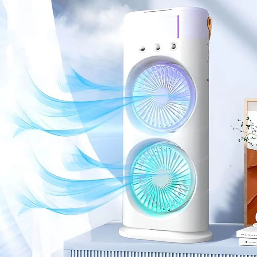 Rechargeable Double Head + Water Spray LED Fan- Remote Control
