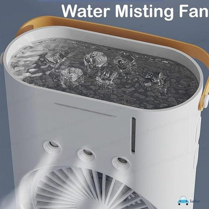 Rechargeable Double Head + Water Spray LED Fan- Remote Control